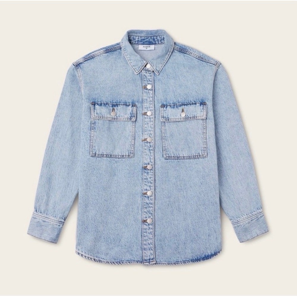 Parke x Target Denim Shacket Oversized Button Down Shirt Jacket Light Wash M NEW